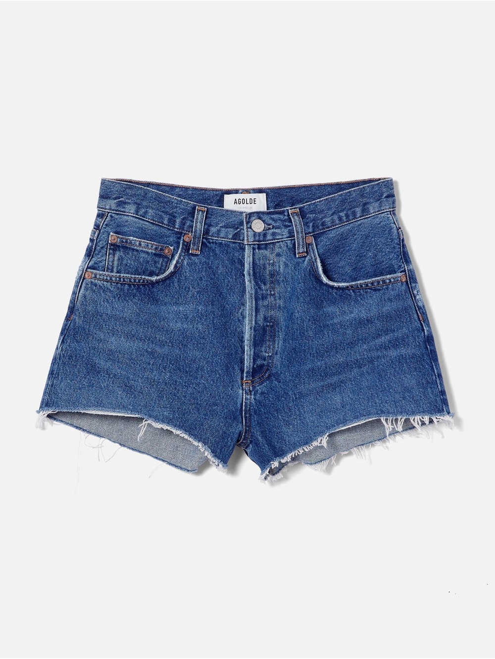 Agolde Raw-Hem High Rise Denim Shorts - Medium Blue